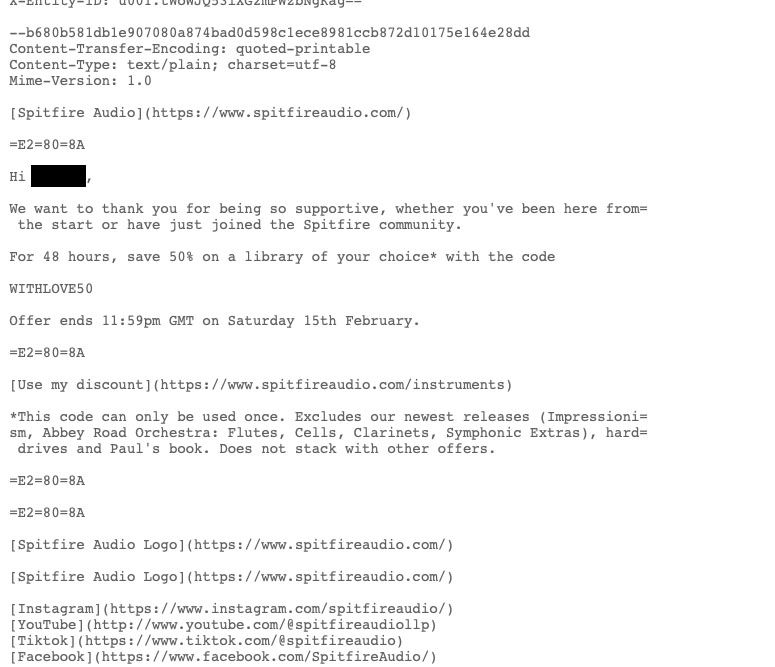 Скриншот, показывающий HTML‑код легитимного письма