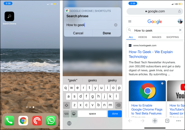 Запуск ярлыка с домашнего экрана iPhone