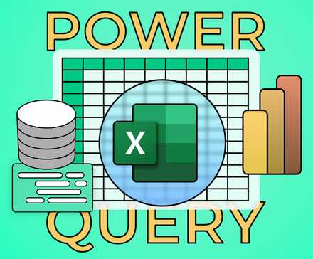 Логотип Excel на фоне таблицы и диаграмм, рядом надпись Power Query.