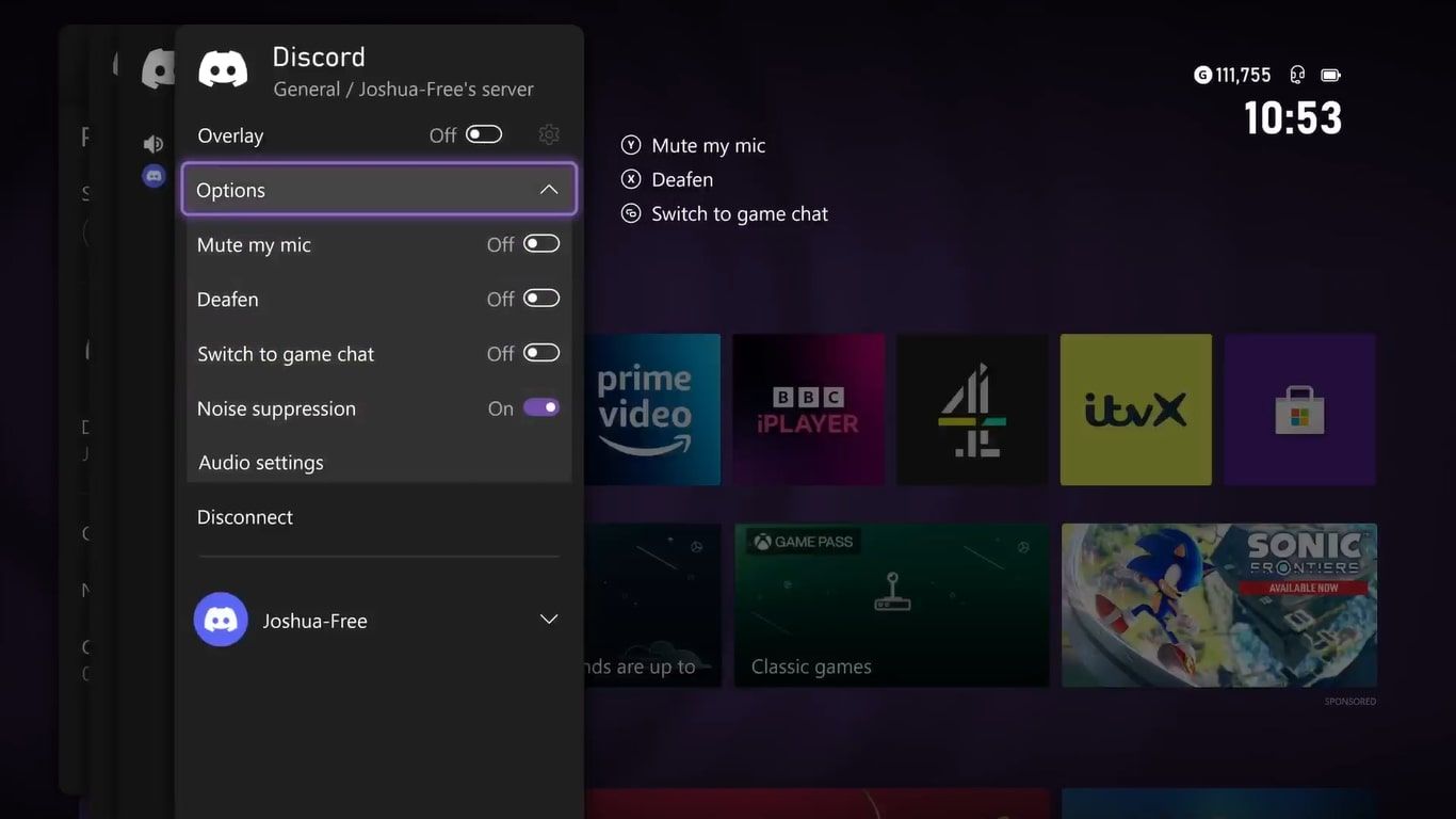 Параметры аудио для голосового канала Discord на Xbox Series X 
