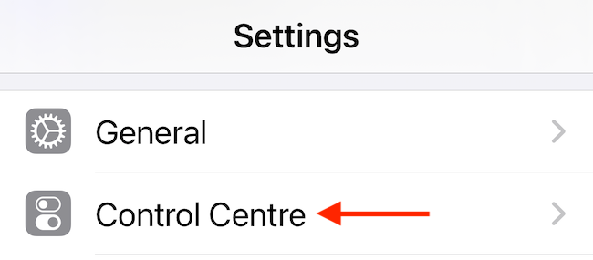 Выберите Пункт управления в Настройках