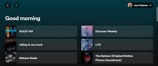 Приложение Spotify для настольных систем, окно профиля и меню.