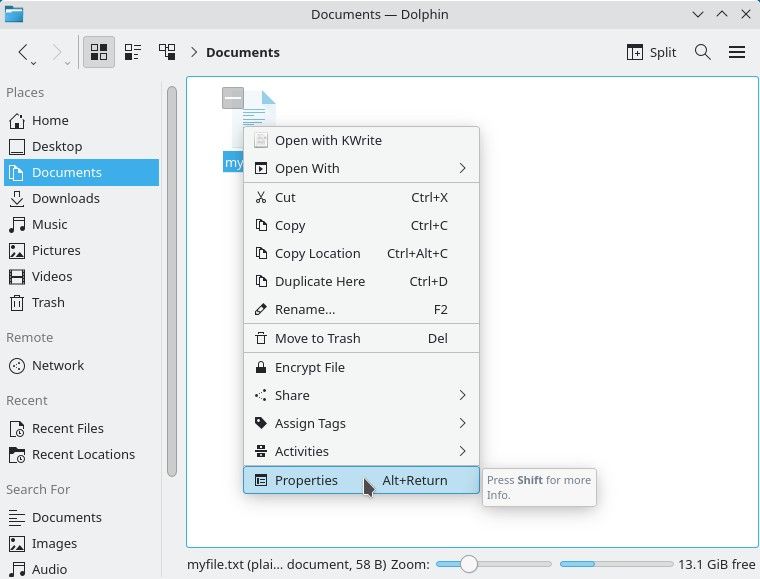 Plasma file context menu