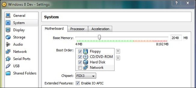 Настройки системы VirtualBox для улучшения производительности