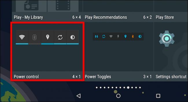 Виджет Power Control с элементами управления Wi‑Fi, Bluetooth, GPS, синхронизацией и яркостью