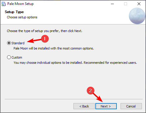 Выбор типа установки: Standard