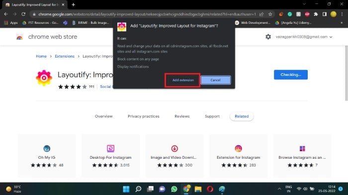 confirmar instalación de extensión