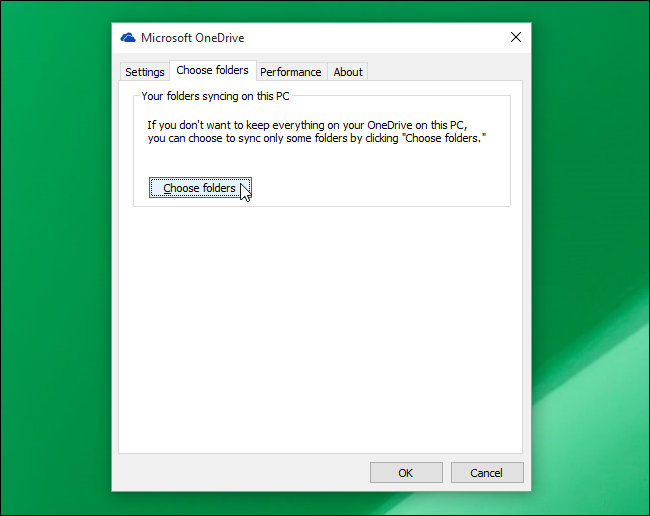 Список папок OneDrive с флажками для синхронизации