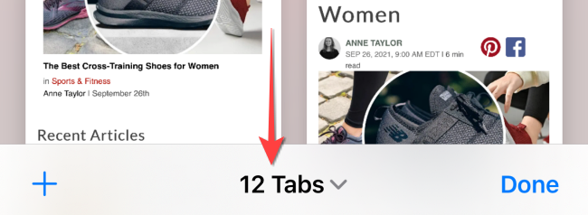 Меню вкладок в нижней панели Safari