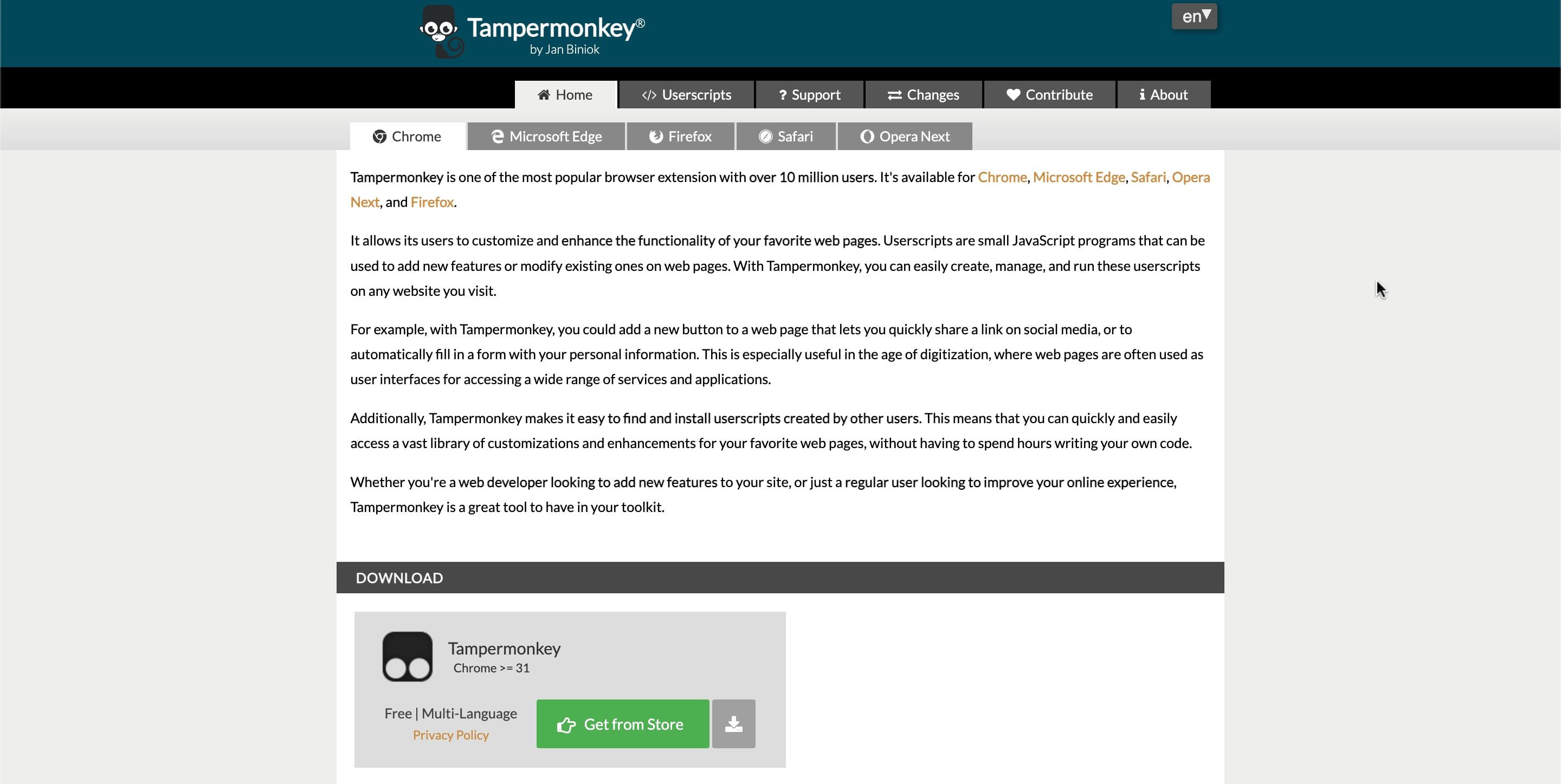 установка расширения Tampermonkey