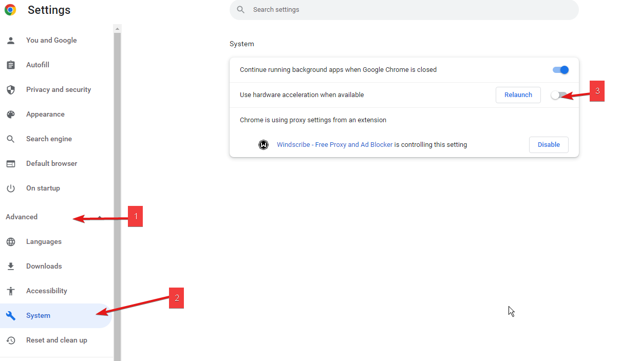Опция аппаратного ускорения в Chrome