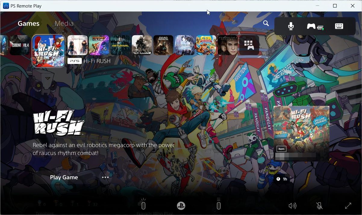 Видеовыход PS5 в окне PS Remote Play.