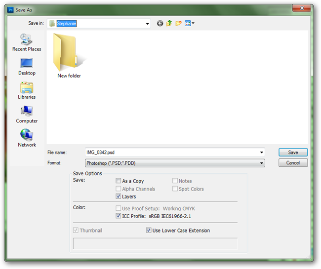 Диалог сохранения файла при записи действий