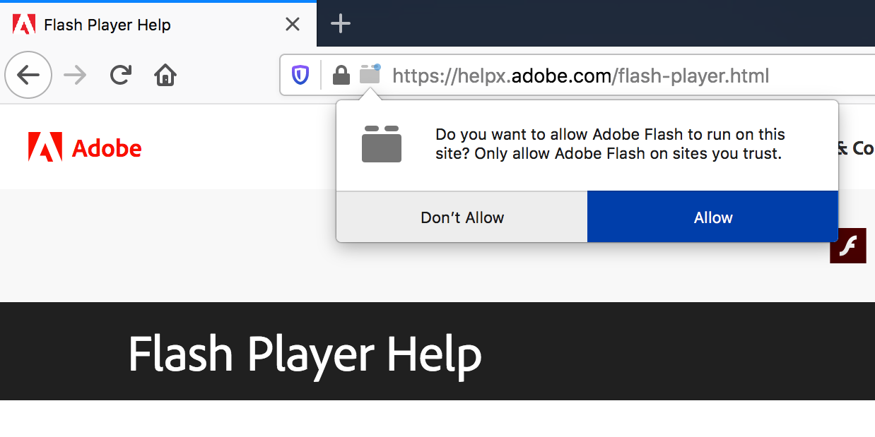 Включение Flash в Firefox