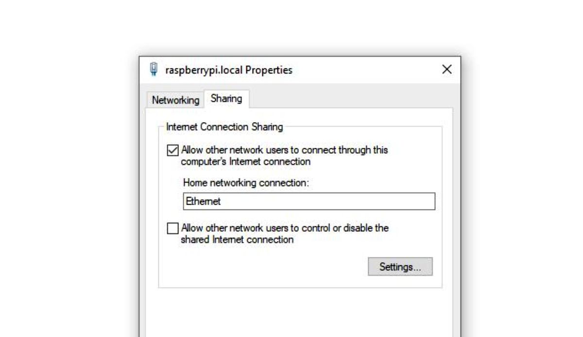 An image showing properties of the raspberry pi usb connection as an RNDIS/ Ethernet device