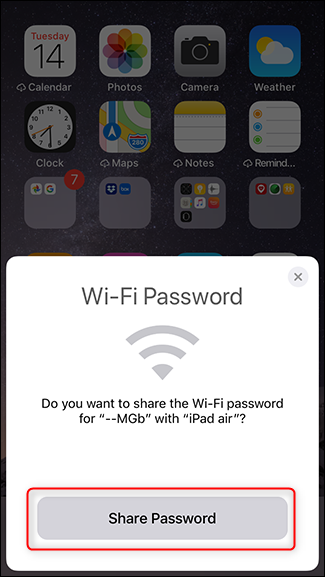 Step 5 - Tap share password