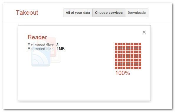 Интерфейс Google Takeout: окно создания архива