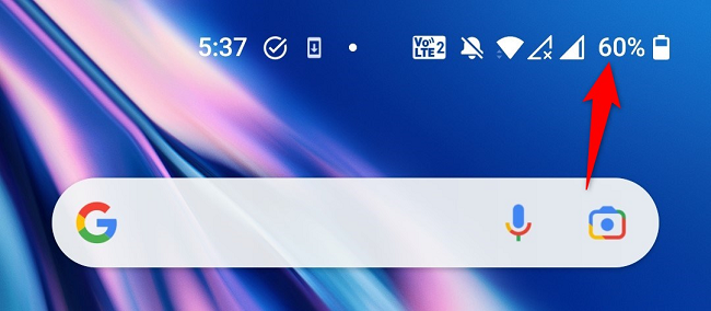 Процент заряда в строке состояния на Android.