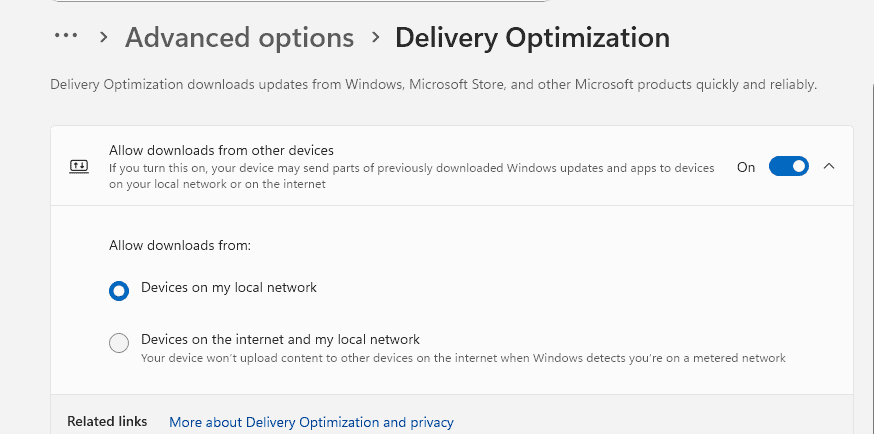 Оптимизация доставки обновлений Windows (Delivery Optimization)