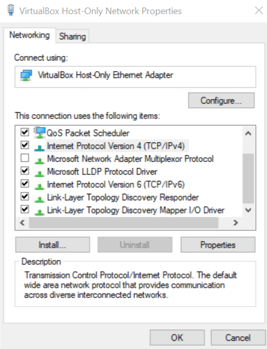 Окно свойств IPv4 адаптера виртуальной машины