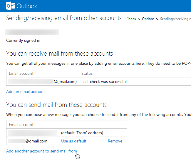 Добавление адреса для отправки в Outlook.com