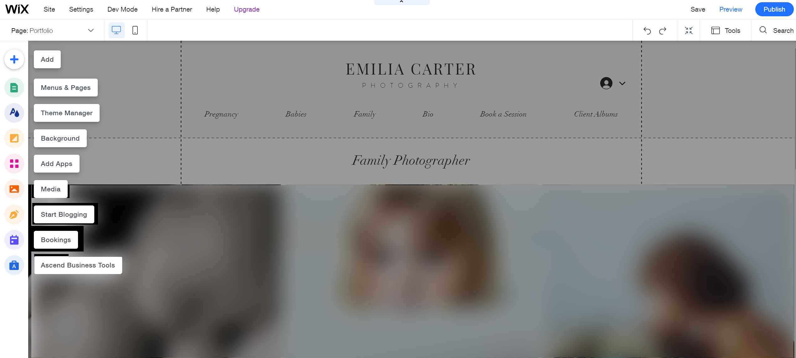 Меню страниц сайта в Wix