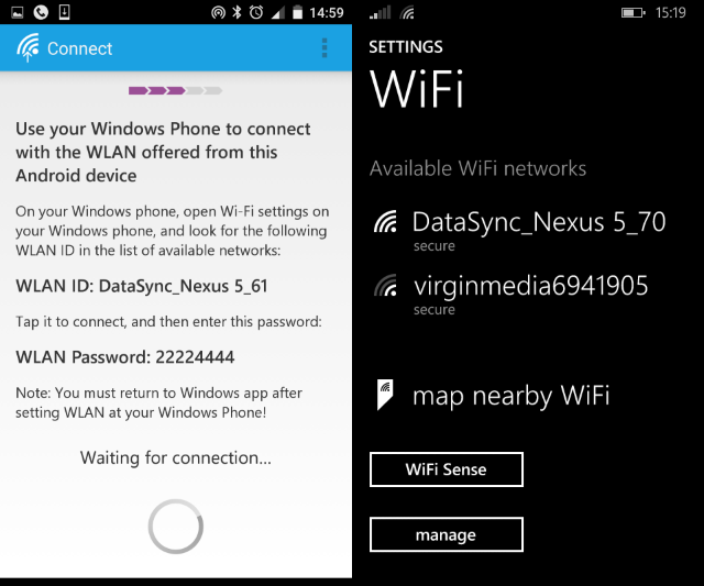 Процесс передачи по Wi‑Fi между телефонами