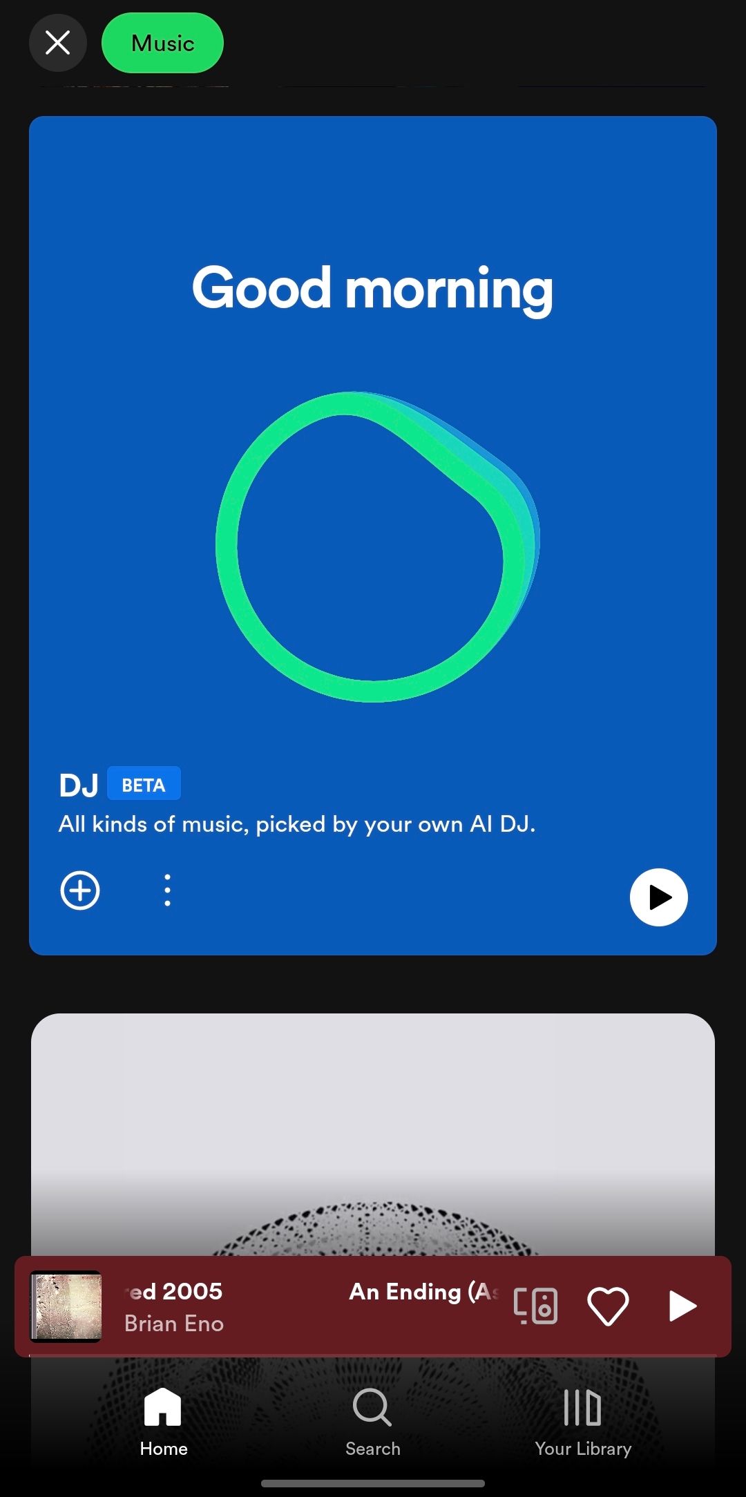 Плитка AI DJ в приложении Spotify