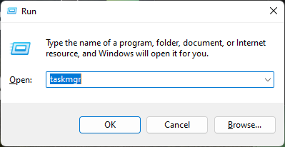 Запуск Диспетчера задач через окно Выполнить