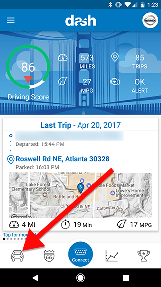 Экран добавления новой машины с кнопкой плюс в правом верхнем углу