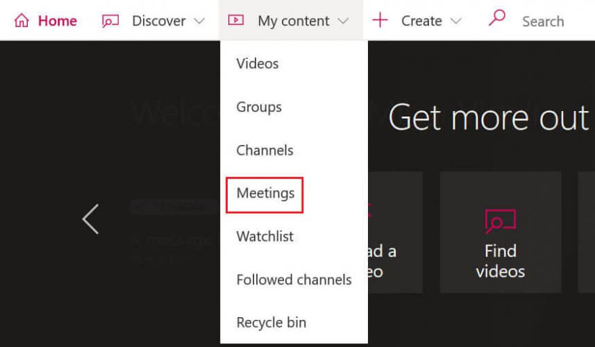 Раздел Собрания в Microsoft Stream