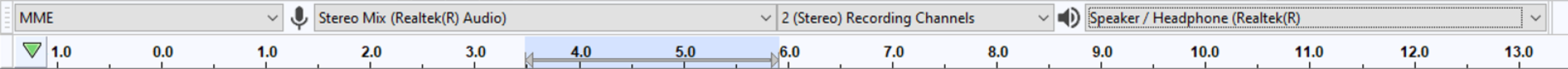 Крупный план выбора MME в Audacity