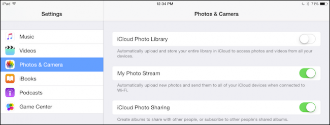 Параметры Фото на iPhone с выключенной библиотекой iCloud
