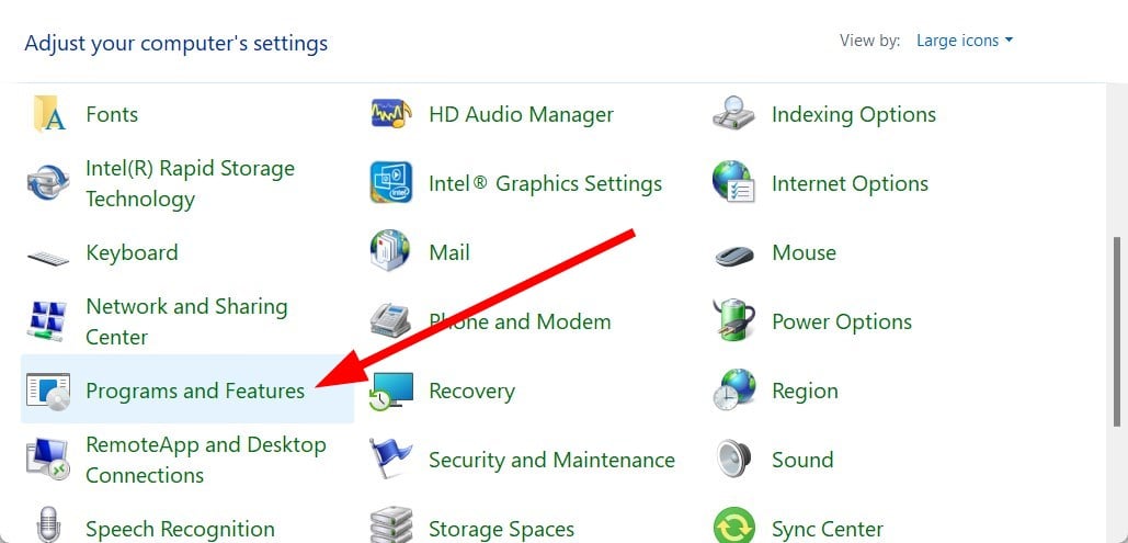 Окно Программы и компоненты в Windows