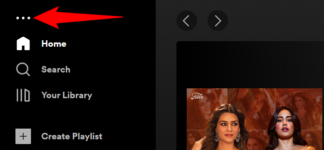 Выберите три точки в левом верхнем углу окна Spotify.