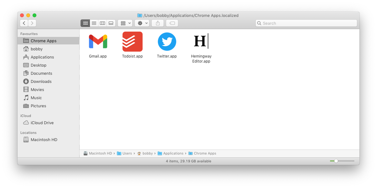 A screenshot showing the App Shortcut folder in macOS finder