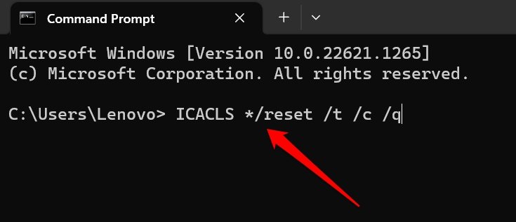 Команда ICACLS для сброса прав доступа