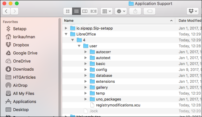 Папка профиля LibreOffice в macOS
