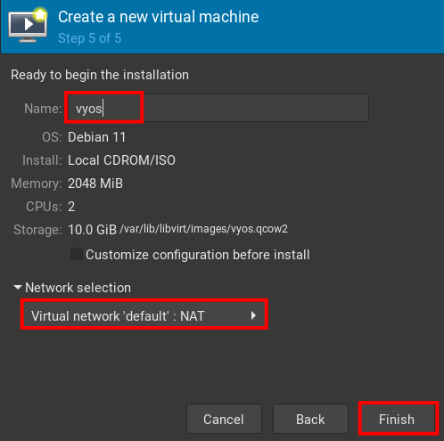 Переименование VM и выбор сети NAT по умолчанию