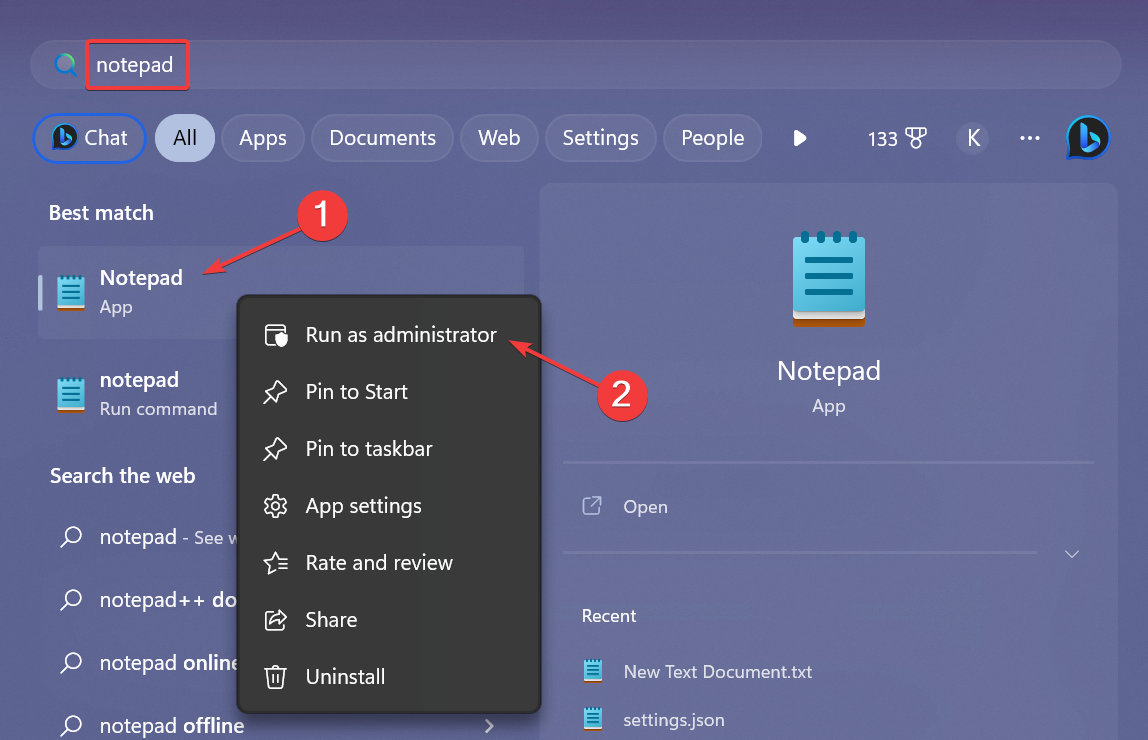 Запуск Блокнота от имени администратора