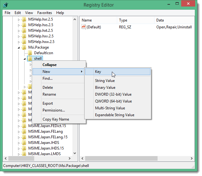 Создание нового ключа runas в реестре