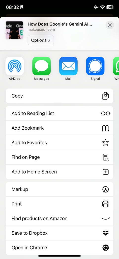 Добавление статьи в Reading List на iPhone