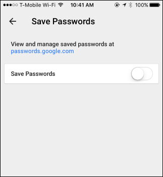 Скриншот: окно управления паролями в мобильном Chrome