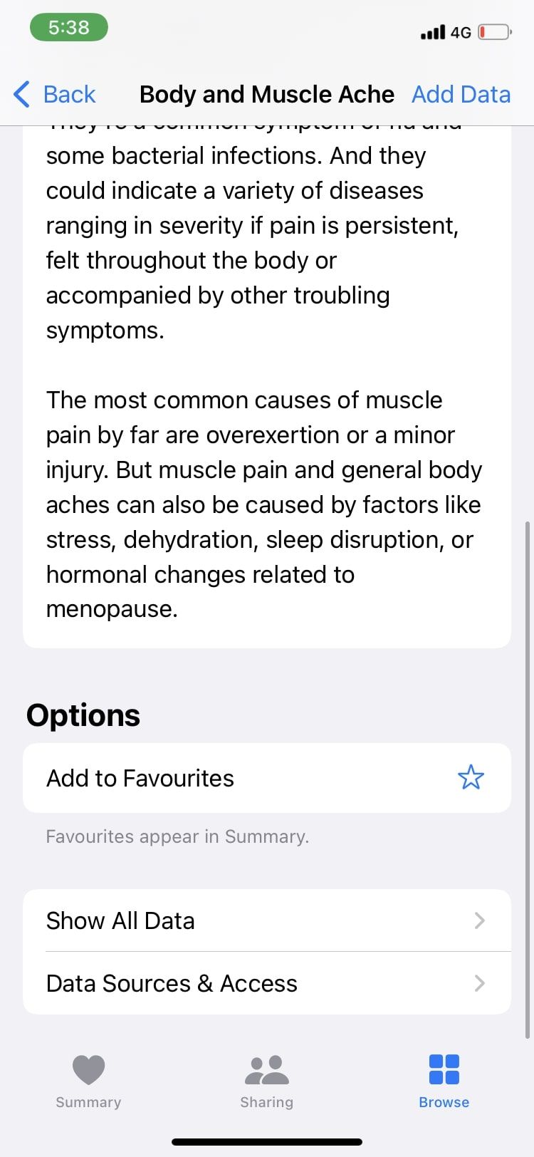 Экран Показать все данные и источники данных в Apple Health