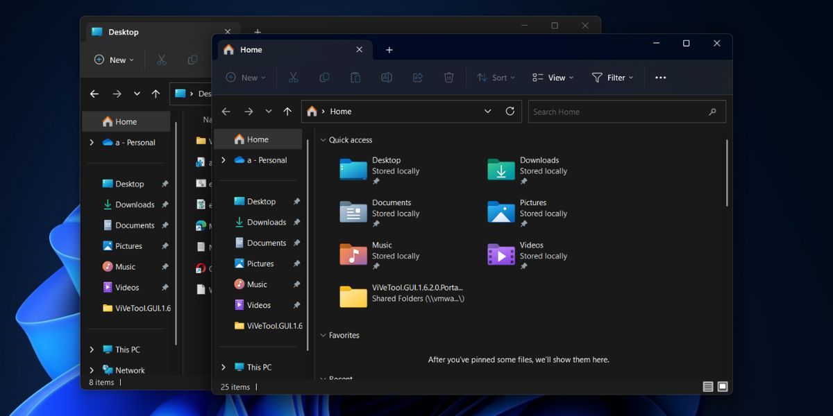 Скриншот: перетаскивание вкладки из File Explorer в отдельное окно