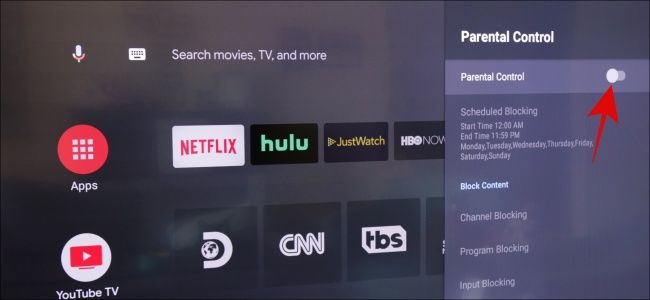 Экран настроек родительского контроля со включённым тумблером