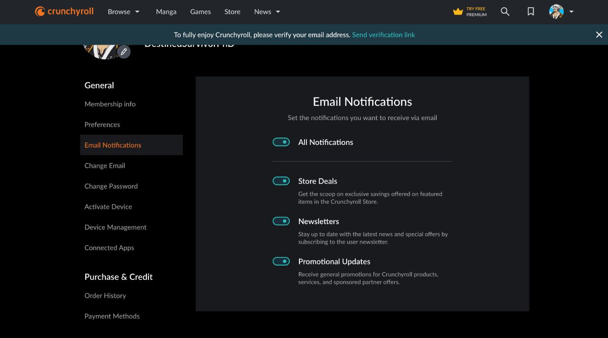 Отключение email-уведомлений