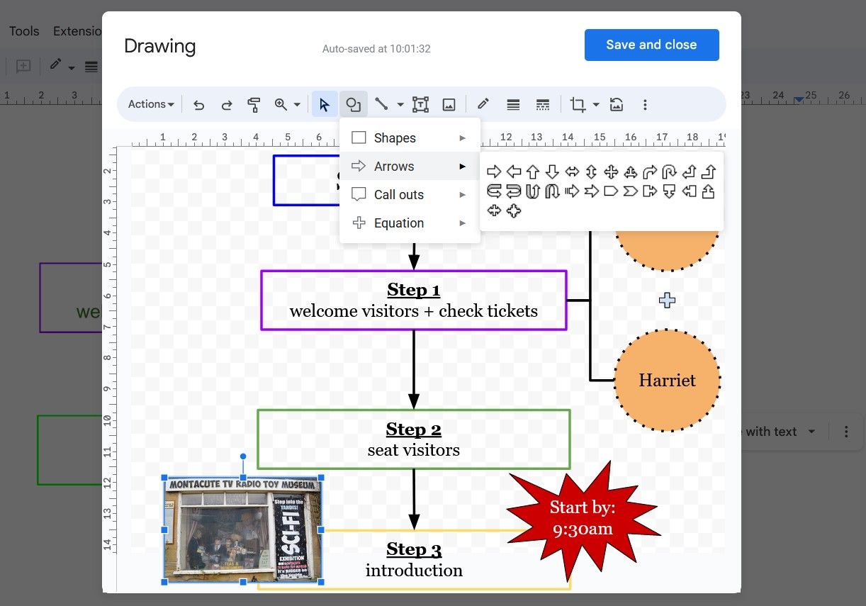 Creating Mind Map in Google Docs Drawing Panel 