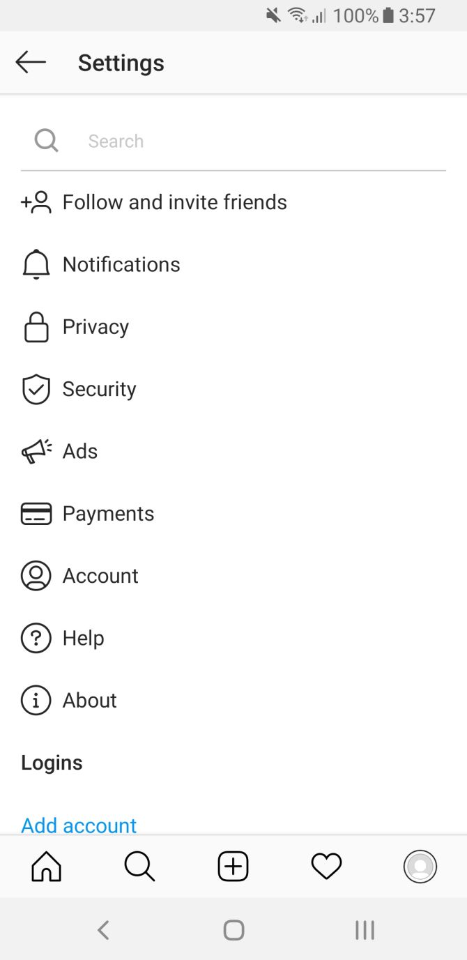 Настройки Instagram