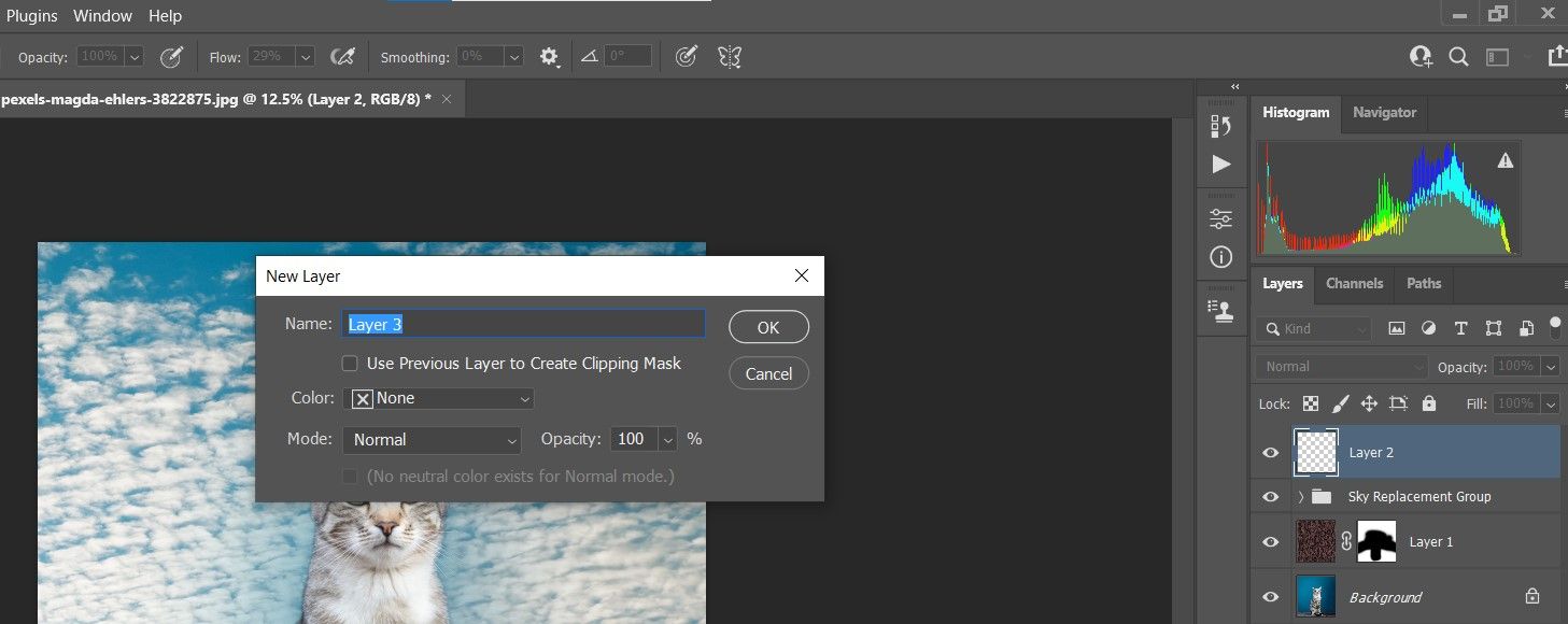 Новый слой в группе замены неба